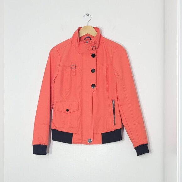 Schwiing Red Orange  Black Cotton Blend Snap  Zip Up Utility Jacket Size XS - Picture 2 of 14